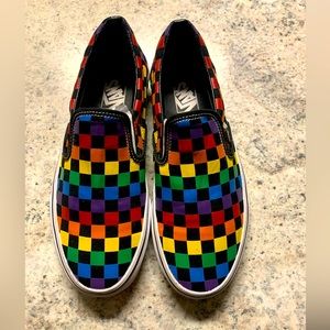 Vans Black Rainbow Checkered Slip On